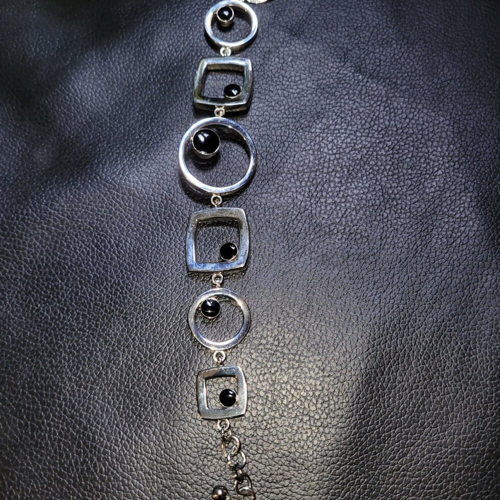 Reversible Silver designer bracelet with black and clear stones